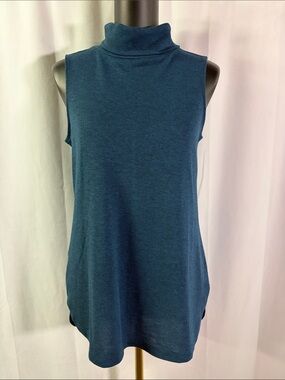 LOFT Marbled Teal Sleeveless Knit Turtleneck Top